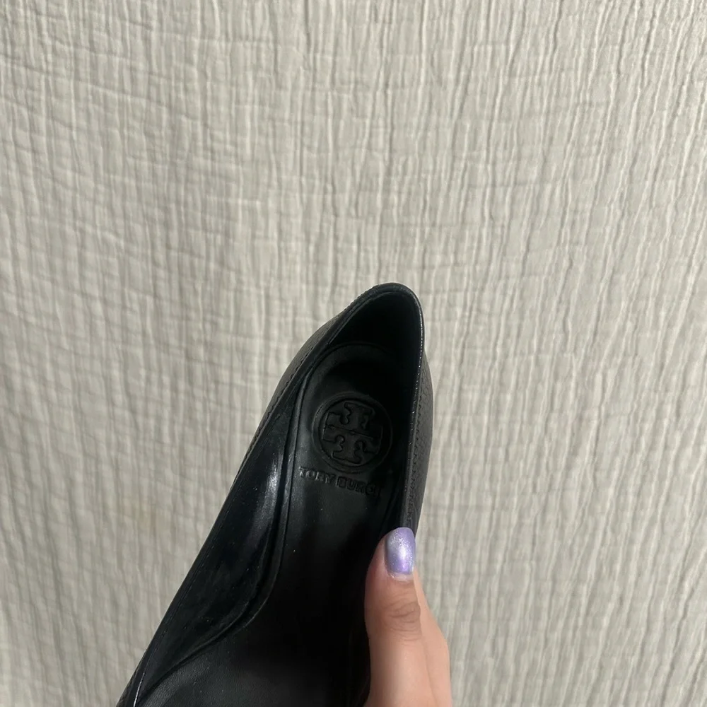 Tory Burch Black Flats with Gold Detailing